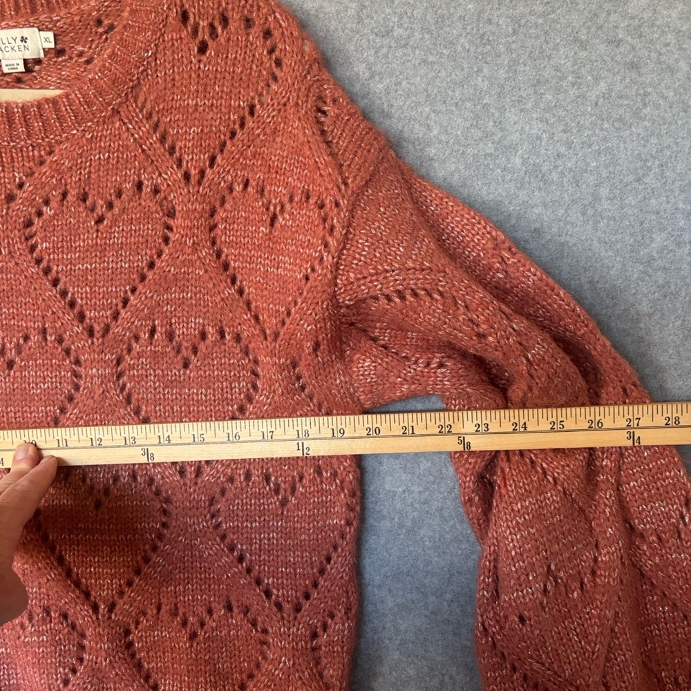 Molly Bracken OPENWORK POINTELLE KNIT AND LUREX SWEATER  XL Terracotta - Picture 6 of 12